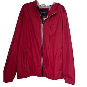 NWT Tommy Hilfiger Men’s Red Lightweight Water Resistant Hoodie Jacket  sz XXL